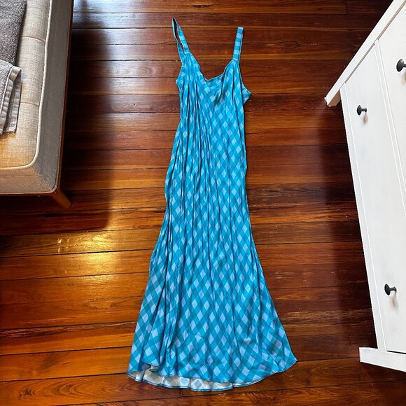 J. Crew Gwyneth VNeck Cupro Blend Slip Gingham Dress Blue - Picture 3 of 8